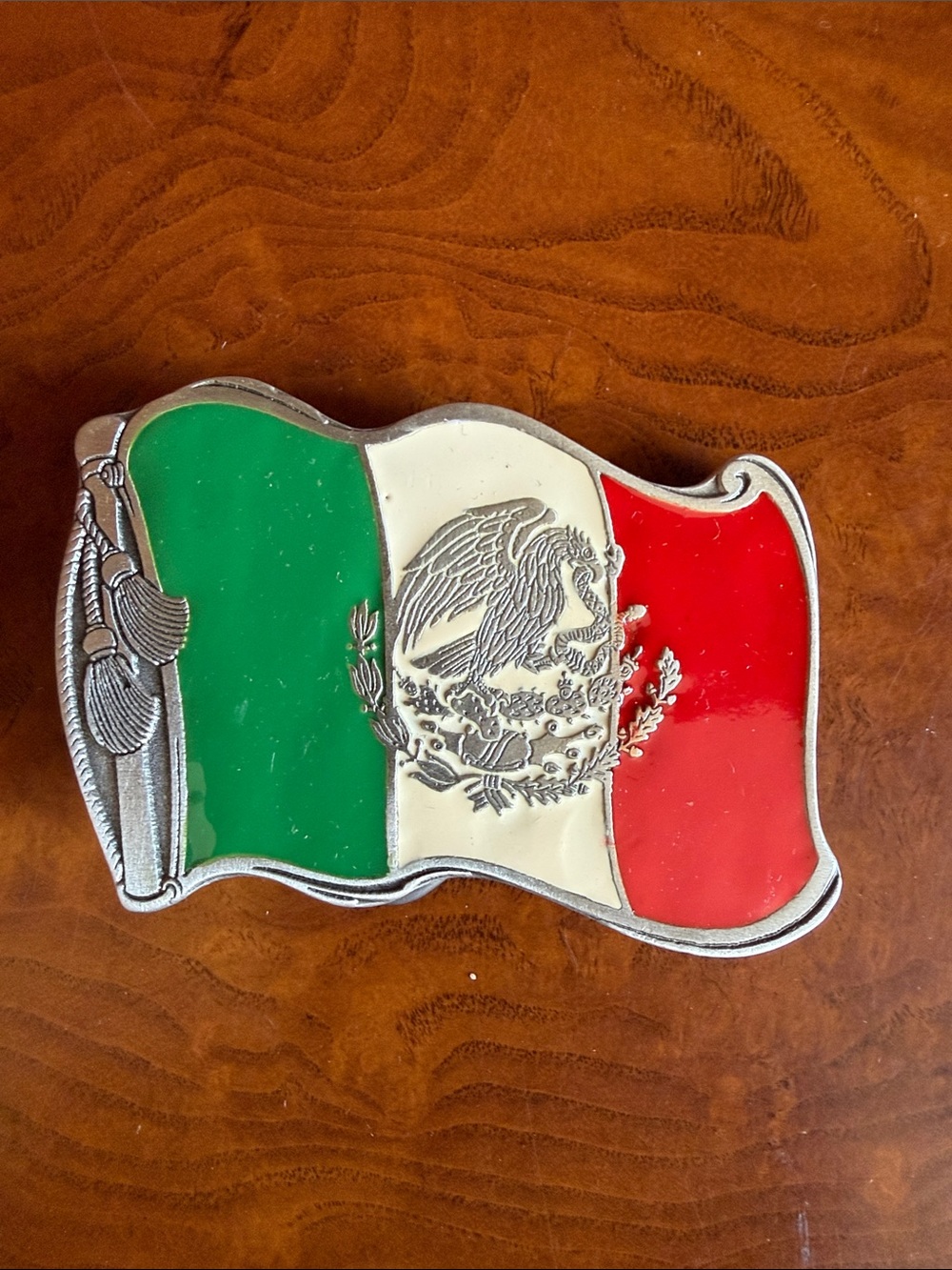 Mexican Flag Enamel Belt Buckle - Green White Red